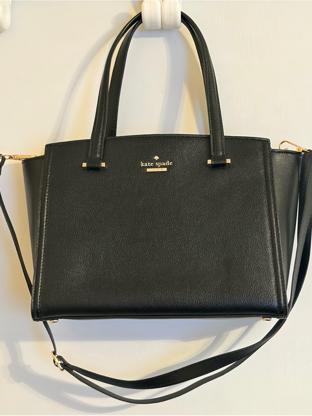 Kate Spade New York Black Leather Satchel Crossbody Tote Bag Gold Hardware
